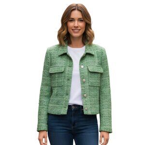 Nicole Miller Green Tweed Gold Encrusted Button Designer Jacket Size